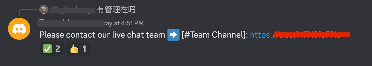 Example Discord scam message flagged by Snitch Bot
